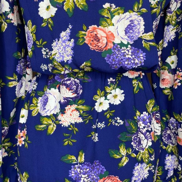 Lulus Blue Floral Long Sleeve Wrap Mini Dress Size M Made in USA - Picture 5 of 13